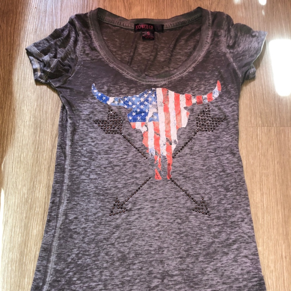 Rock and roll cowgirl skull America tee